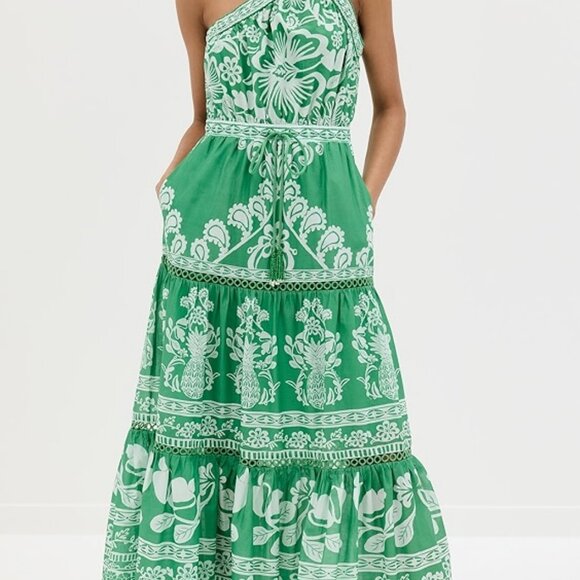 XL FARM Rio Sweet Garden Green Maxi Dress One Shoulder NWOT Never Worn - Picture 13 of 16